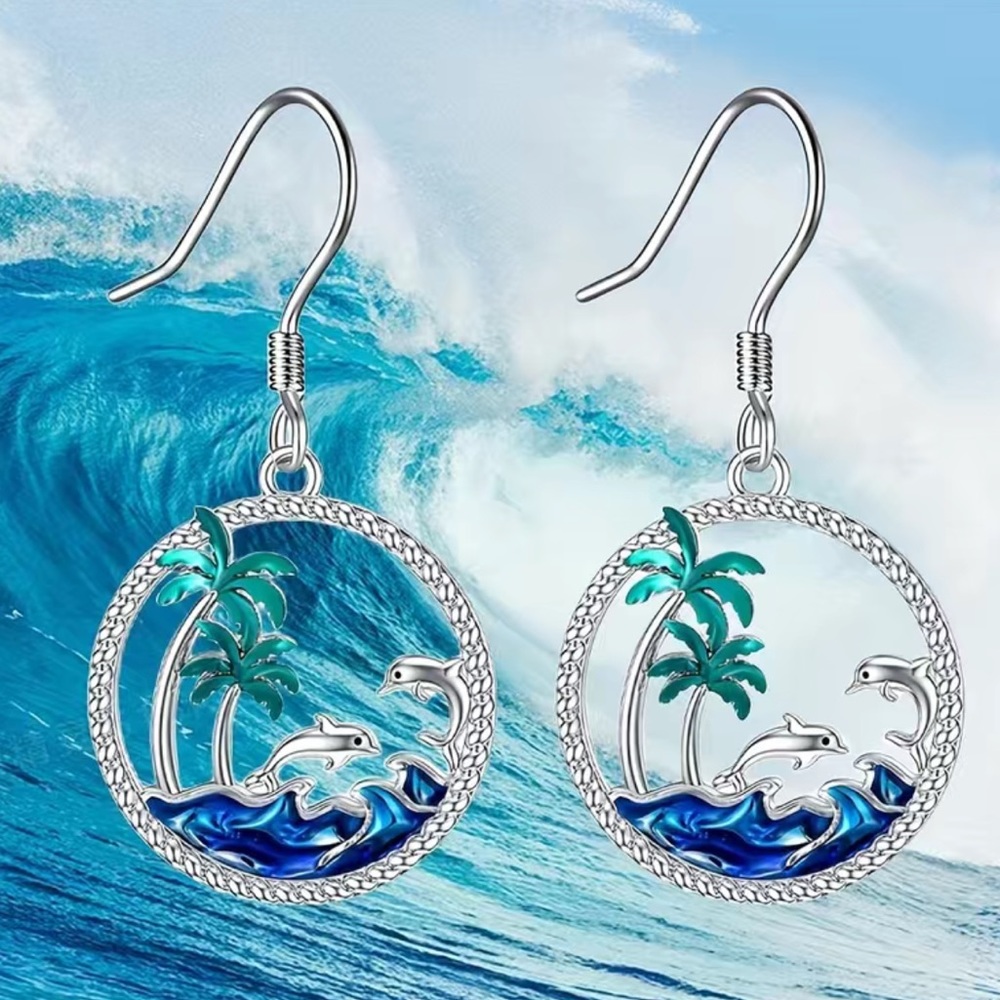 🔴 CLEARANCE NWT 🐬 HYPOALLERGENIC ECO-FRIENDLY ZINC ALLOY DOLPHIN BEACH EARRINGS - Picture 3 of 9